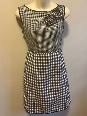 Moschino Sleeveless Black White Gingham Minidress Floral Accent and Side Pockets